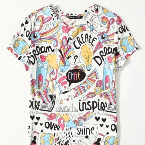 CASUAL T Shirt Short Sleeves Cartoon Graphic Size Large - Picture 1 of 6